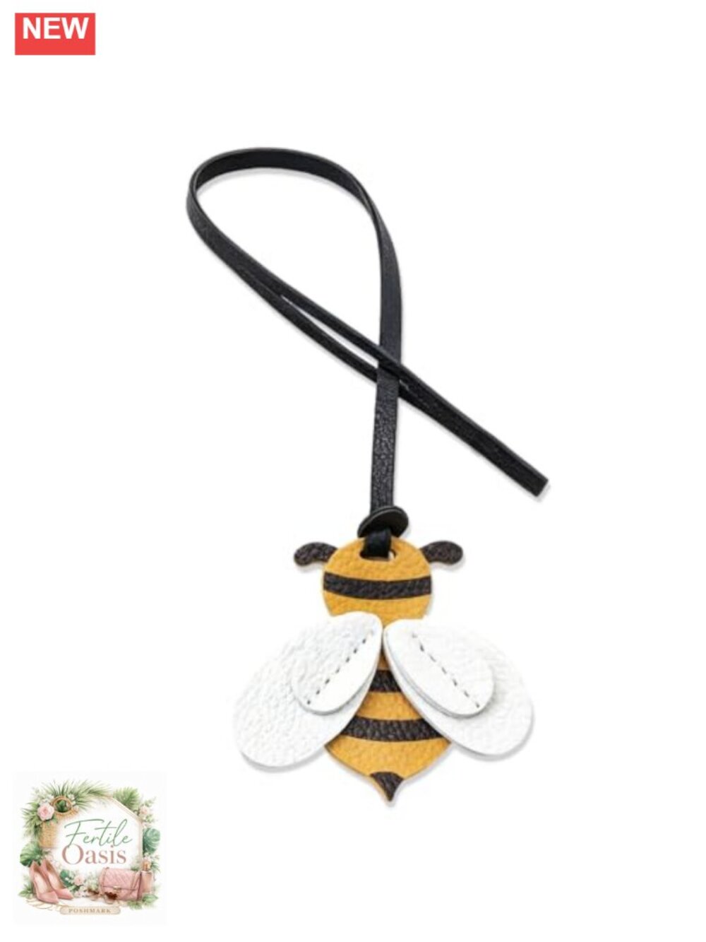 Handmade PU Leather Bee Bag Charm Keychain for Tote Handbags Women